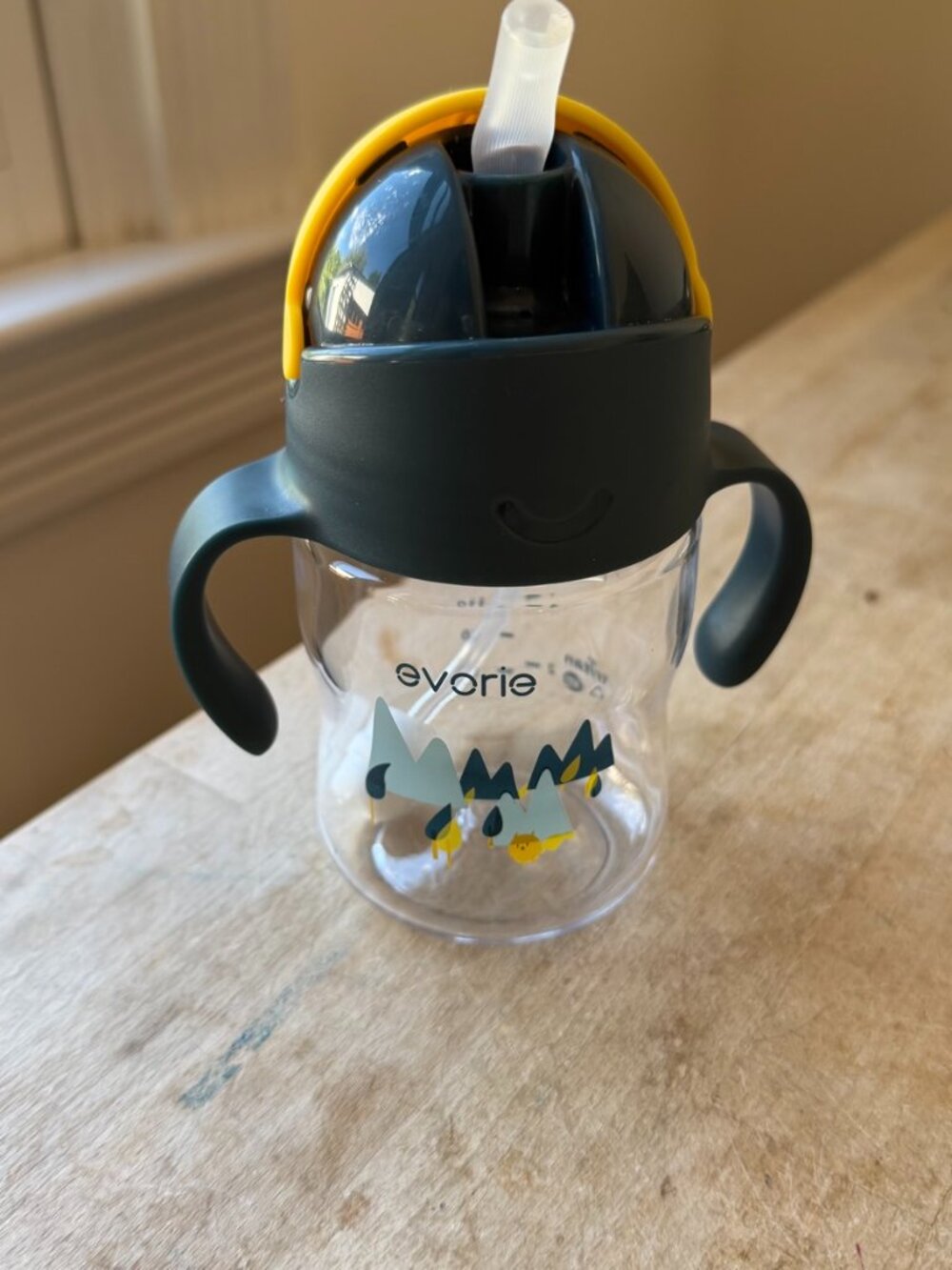 Evorie Tritan Sippy Cup with Straw 200mL Yellow Navy New